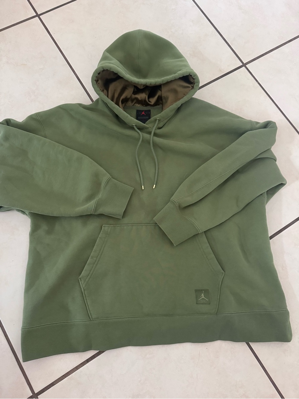 Jordan Flight Fleece Womens M Oversized Hoodie Olive Green Satin FB5110-340